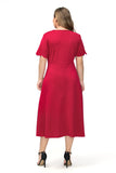 Women plus Size Dresses Fashionable round Neck Stitching Burnt Flower Mid-Length Solid Color Short Sleeve Dress