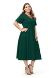 Women plus Size Dresses Fashionable round Neck Stitching Burnt Flower Mid-Length Solid Color Short Sleeve Dress