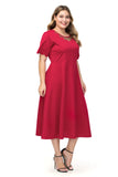 Women plus Size Dresses Fashionable round Neck Stitching Burnt Flower Mid-Length Solid Color Short Sleeve Dress
