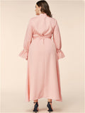 Women Plus Size Dresses Stand Collar Embroidery Flared Sleeves Long Sleeves Dress