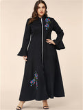 Women plus Size Dresses Embroidered Bell Sleeve Dress