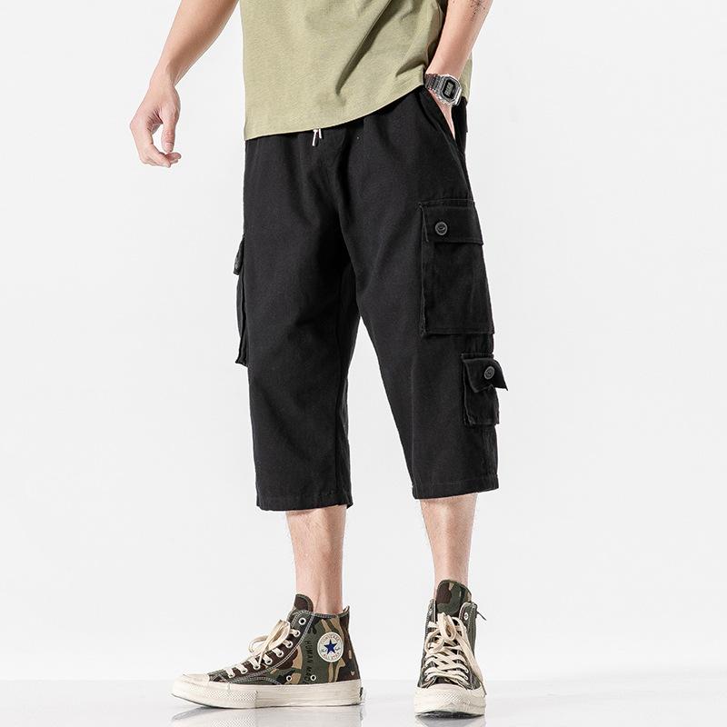 Men's Capris Pants below the Knee Shorts Summer Vintage Men's Pants Casual Loose Oversized Cargo Pants