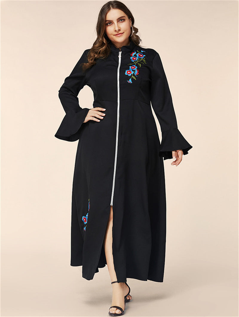 Women plus Size Dresses Embroidered Bell Sleeve Dress