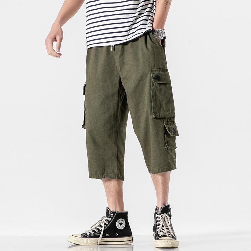 Men's Capris Pants below the Knee Shorts Summer Vintage Men's Pants Casual Loose Oversized Cargo Pants