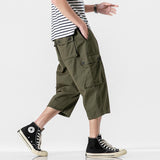 Men's Capris Pants below the Knee Shorts Summer Vintage Men's Pants Casual Loose Oversized Cargo Pants