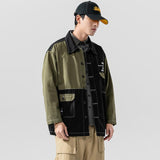 Denim Jacket Men's Hooded Stitching Printed Loose Top Men's Casual Jacket Men's Denim Jacket