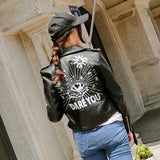 Eye Dare You Jacket Leather Slim-Fit Long-Sleeved Zipper Leather Jacket Printed Street Women's Clothing