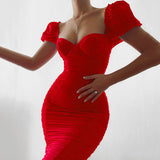 Dakota Johnson Red Mini Dress Solid Color Bubble Backless