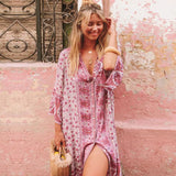 Beth Dutton Bohemian Dress Winter Autumn Midi Dresses Breasted Cardigan Printed Dress