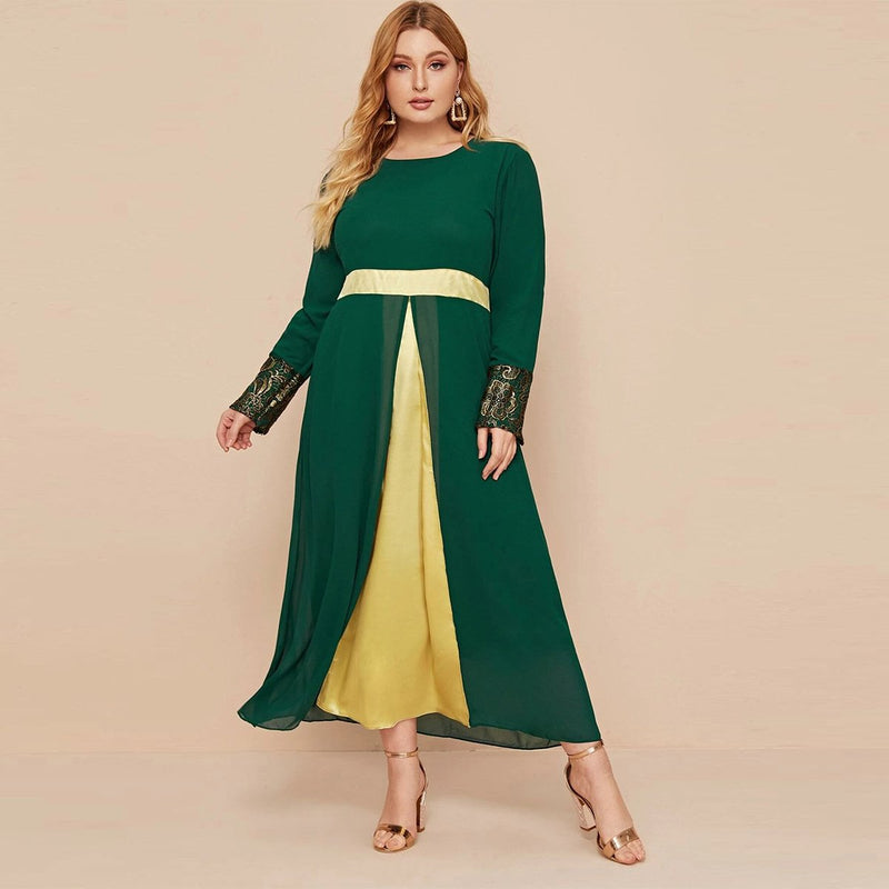 Muslim Women Stylish Kashibo Abaya Muslim Ladies Long Gown Islamic Clothing Jilbab Jalabiya Fashion Chiffon Stitching Long Sleeve Plus Size Dress