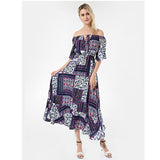 Beth Dutton Bohemian Dress Summer Spring Midi Dresses Printed Dress Lace-up Waist Evening Dress