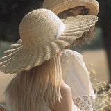 Straw Hat Lace-up Dome Big Brim Beach Hat Sun Hat