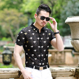 Transparent Shirt for Men Short Sleeve Shirt Slim Hollow out Printed Shirt