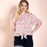 Women Plus Size Tops Spring/Summer Loose Round Neck Red Floral Print Shirt Top