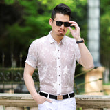 Transparent Shirt for Men Men's Shirt Slim Hollow Embroidered