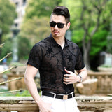 Transparent Shirt for Men Men's Shirt Slim Hollow Embroidered