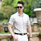 Transparent Shirt for Men Men's Shirt Slim Hollow Embroidered