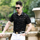 Transparent Shirt for Men Men's Shirt Slim Hollow Embroidered