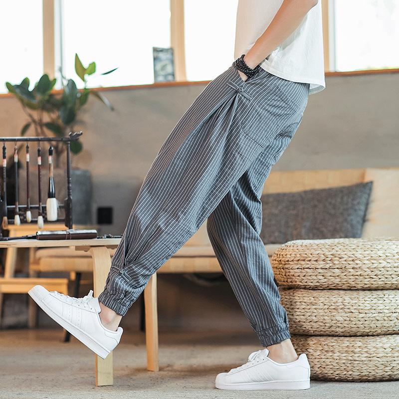 Linen Pants Straight Leg Pants Drawstring Lightweight Elastic Beach Pants Men's Casual Loose Casual plus Size