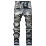 J Shaped Jeans New Men's Jeans Slim Straight Zip Pleated Trousers
