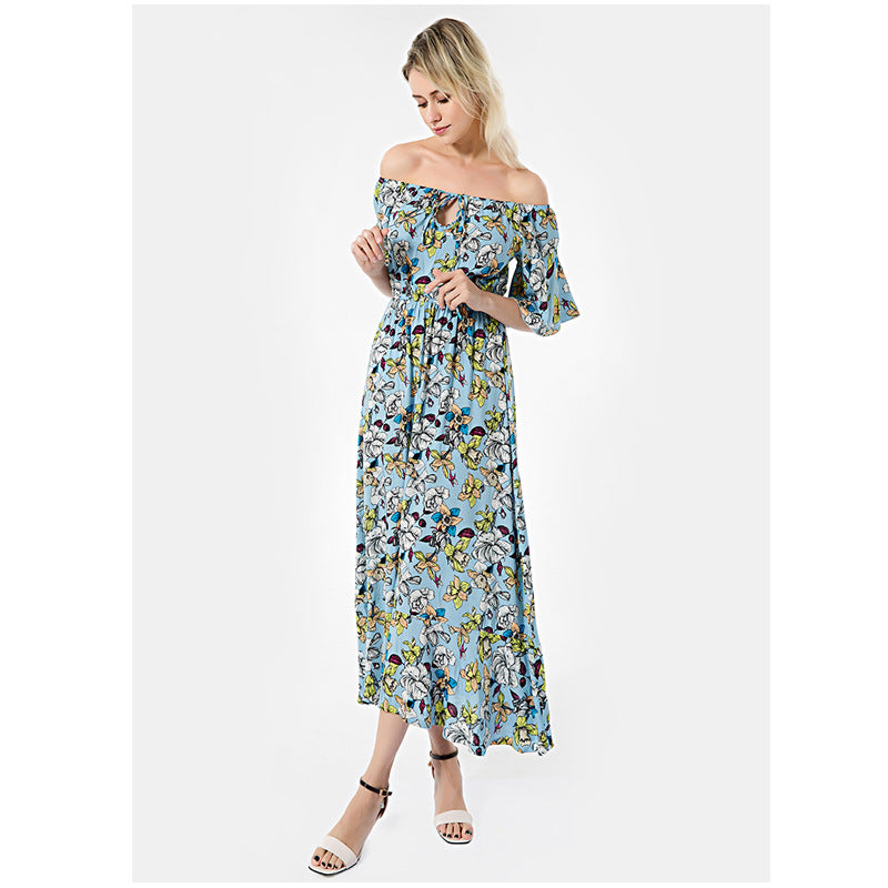 Beth Dutton Bohemian Dress Summer Spring Midi Dresses Printed Dress Lace-up Waist Evening Dress