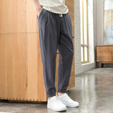 Linen Pants Straight Leg Pants Men's Pants Solid Color Sports Casual Pants