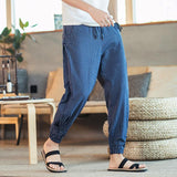 Linen Pants Straight Leg Pants Drawstring Lightweight Elastic Beach Pants Men's Casual Loose Casual plus Size