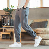 Linen Pants Straight Leg Pants Drawstring Lightweight Elastic Beach Pants Men's Casual Loose Casual plus Size
