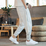 Linen Pants Straight Leg Pants Drawstring Lightweight Elastic Beach Pants Men's Casual Loose Casual plus Size