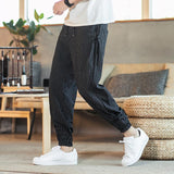 Linen Pants Straight Leg Pants Drawstring Lightweight Elastic Beach Pants Men's Casual Loose Casual plus Size