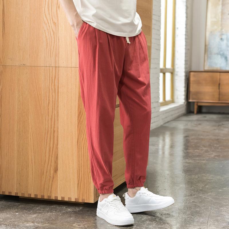 Linen Pants Straight Leg Pants Men's Pants Solid Color Sports Casual Pants