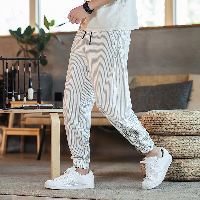 Linen Pants Straight Leg Pants Drawstring Lightweight Elastic Beach Pants Men's Casual Loose Casual plus Size