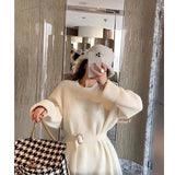Sweater Dress Outfit With Tights 2 Piece Set Knitted Dress Women's Belt Waist-Tight Autumn