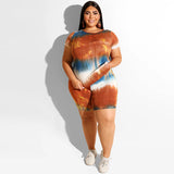 Women Plus Size Co-Ords Fashion Casual Tie-Dye Shorts Suit