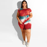 Women Plus Size Co-Ords Fashion Casual Tie-Dye Shorts Suit