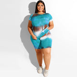 Women Plus Size Co-Ords Fashion Casual Tie-Dye Shorts Suit