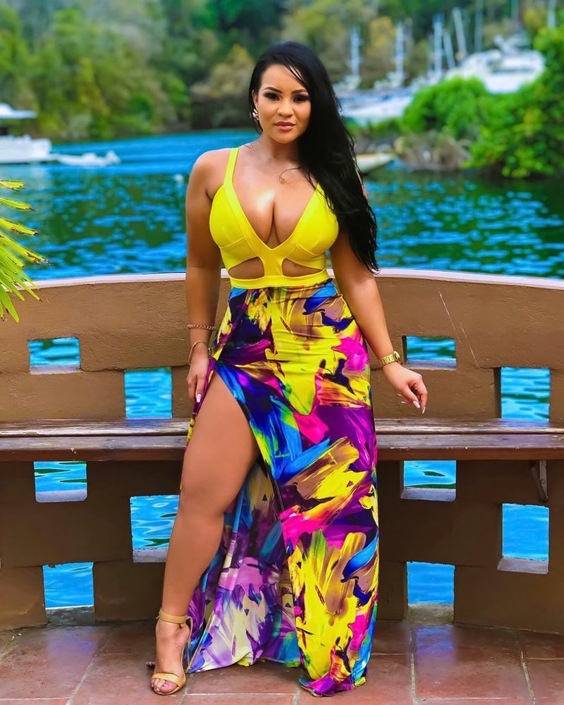 Women plus Size Maxi Dresses Sexy Three-Dimensional Printed Beach Dress