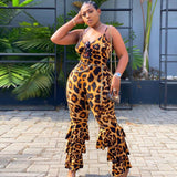 Women Plus Size Jumpsuits Sexy Backless V-neck Strap Flared Jumpsuit