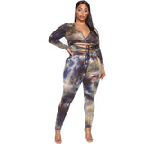 Women Plus Size Co-Ords Tie-Dye Printed Lace Up Sexy Tight Two-Piece Set