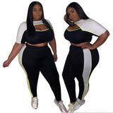 Women Plus Size Co-Ords Color Blocking Hollow Sexy Tight Fashion Casual Set