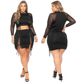 Women Plus Size Co-Ords Tight Sexy Lace-up Two-Piece Suit