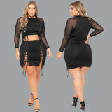 Women Plus Size Co-Ords Tight Sexy Lace-up Two-Piece Suit