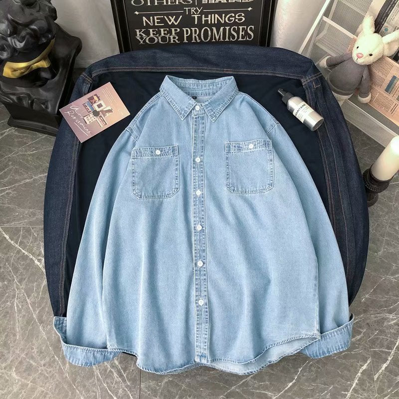 Denim Shirts Spring Denim Shirt Men's Long Sleeve Shirt Student Couple Coat