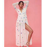 Women Dresses Bohemian V-neck XINGX Embroidered Seaside Holiday Dress