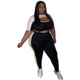 Women Plus Size Co-Ords Color Blocking Hollow Sexy Tight Fashion Casual Set