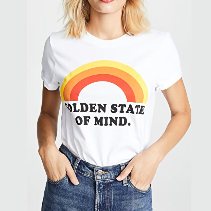 Beth Dutton Outfits Golden State of Mind Rainbow Printing Pattern Cotton Short Sleeve T-shirt
