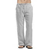 Linen Pants Straight Leg Pants Drawstring Lightweight Elastic Beach Pants Men's Casual Trousers with Pockets Men's Linen Large Size Pocket Trousers