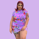 Women Plus Size Mini Dresses Printed Pleated Skinny Sheath Sexy Dress