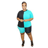 Women Plus Size Co-Ords Color Matching Sports Short Sleeve Shorts Suit