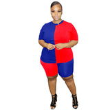 Women Plus Size Co-Ords Color Matching Sports Short Sleeve Shorts Suit